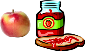 Apfel und Marmeladenbrot